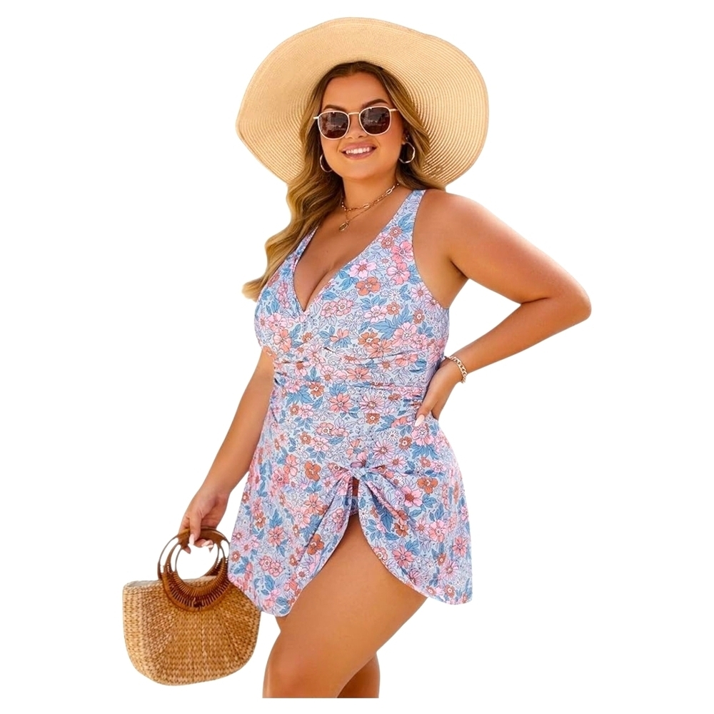 BLOOMING JELLY - XL Floral Blue Tankini One Piece